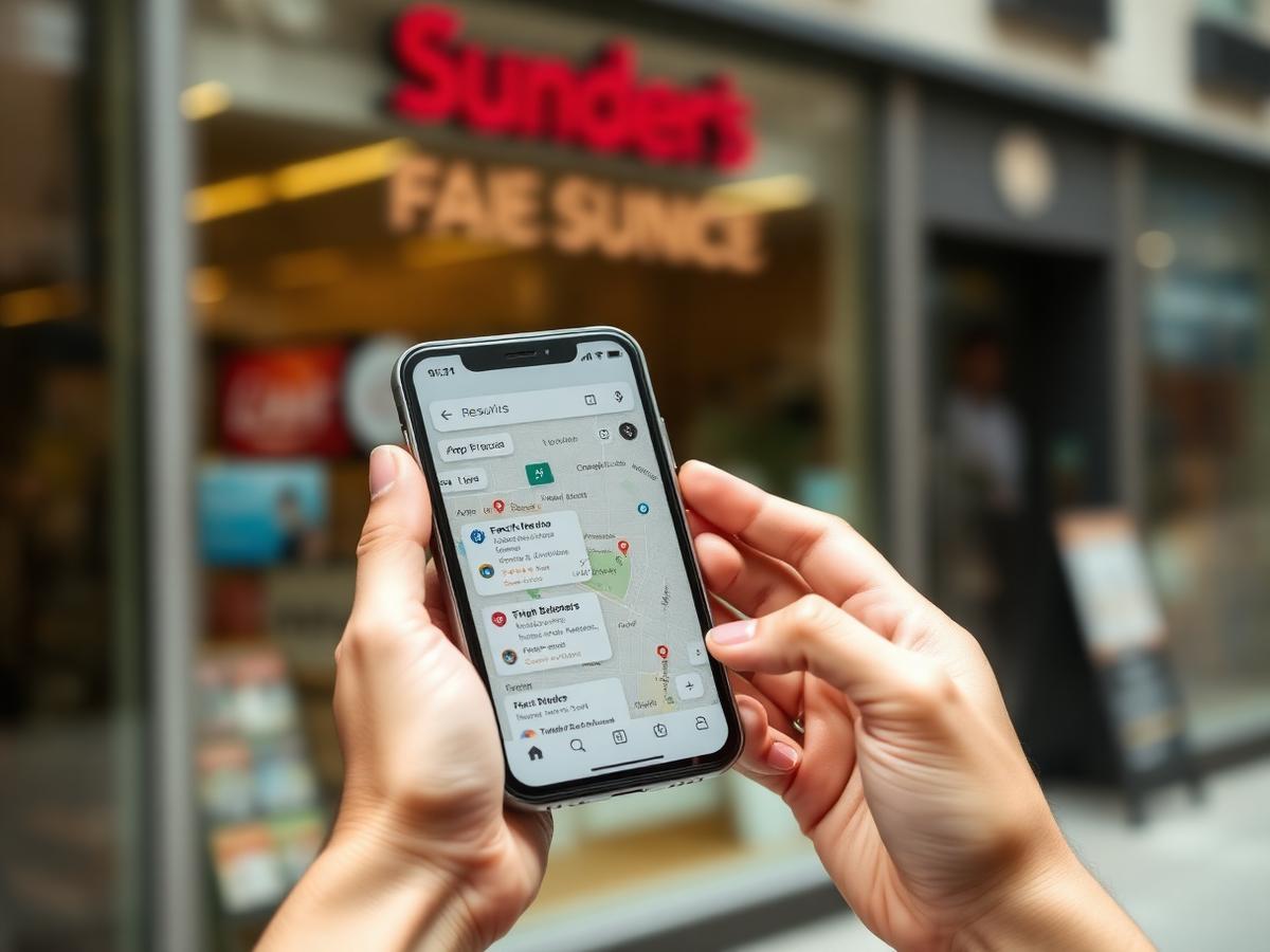Someone searching for a nearby local business on a phone